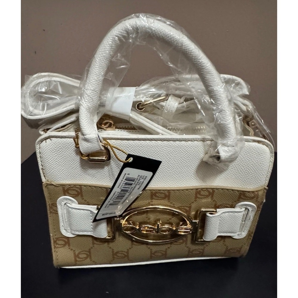 Bebe Leilani Monogram Handle Crossbody Bag Almond‎ White E02-4507PM